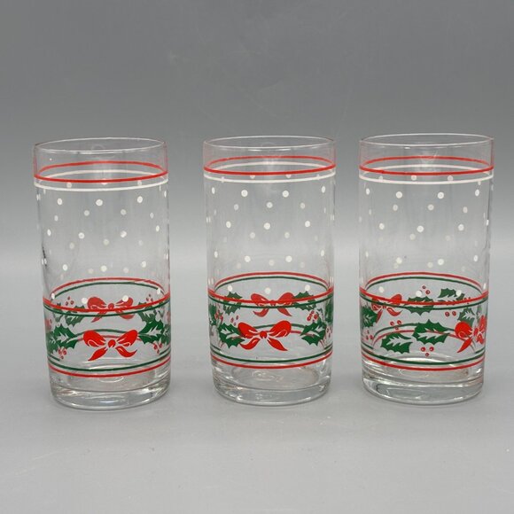 Nadir Figueiredo Holly Bow Highball Glasses Holiday Tumblers (Set of 3) - Picture 2 of 6